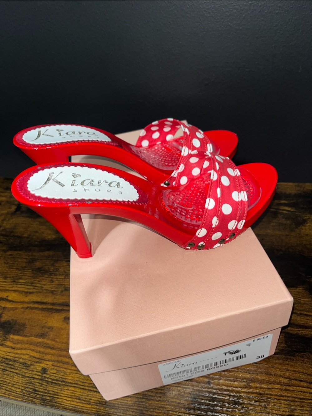 Kiara Red White Polka Dot Heeled Slide Sandals